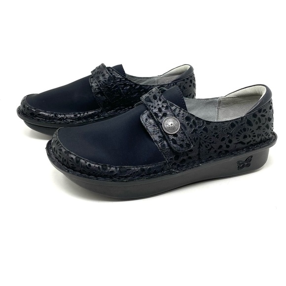 Alegria DEN-435W Women Black Embossed Leather Neoprene Casual Shoes - Picture 2 of 7